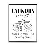 Stupell Industries Laundry Delivery Co. Vintage Bicycle Towel Basket, Designed by Lettered and Lined Black Framed Wall Art