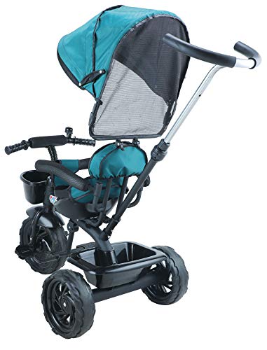 Image of JoyRide 3 in 1 Baby Tricycle Toddler Stroller Kids Pedal Tricycle w /Pusher Removable Canopy Safety Bar Storage Footrest for 18 Months to 5 Years (Green)