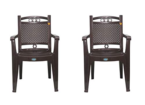 Image of Prima Plastic Chair for Living Room | Set of 2 | Chair for Home, Living Room, Multipurpose | Stackable Chair with arm | 100% Virgin Plastic | Quikr 3 (Weather Brown Colour)