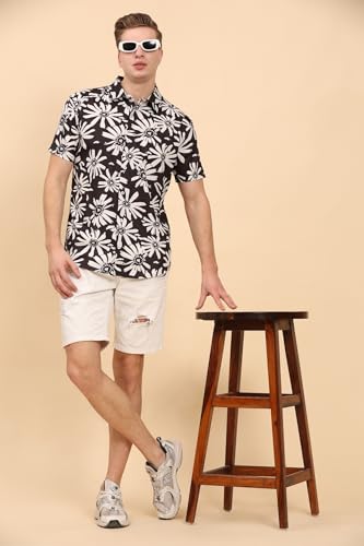 Image of Mens Printed Casual Shirts Short Sleeves Button Down Tropical Shirts (MS1 Black White S)