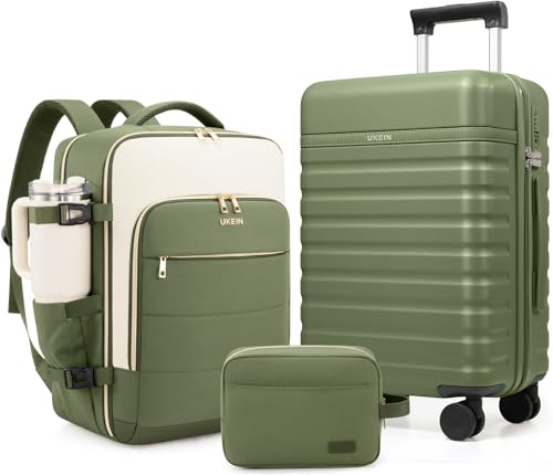 Image of Luggage Sets 3 Piece, Carry On Luggage 20In With Spinner Wheels,PC Hardside Suitcase Set with TSA Lock,Durable Carry On Suitcase With Travel Backpack for Men (Military Green, 3 piece set (BP /20inch))