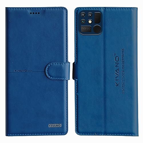 Image of Compatible with Realme Narzo 50A Flip Cover | Leather Finish | Inside Pockets & Inbuilt Stand | Shockproof Wallet Style Magnetic Closure Back Cover Case