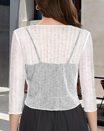 Women Crop Cardigan Sheer Mesh Bolero Shrug for Dress Tie Front 3/4 Sleeve Tops4