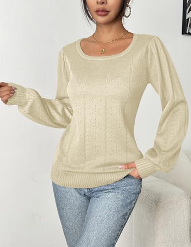 Image of HOTOUCH Sweaters for Women 2026 Fall Trendy Tops Casual Puff Sleeve Square Neck Cute Tunic Pullover Blouses XS-XXL