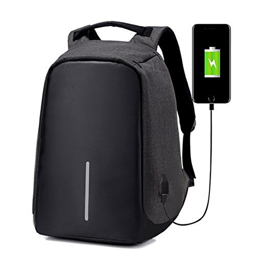 Durable Rucksack Schultasche Daypack Schulter Laptoptasche mit USB-Ladeanschluss und Schloss Schwarz, Grau, Lila