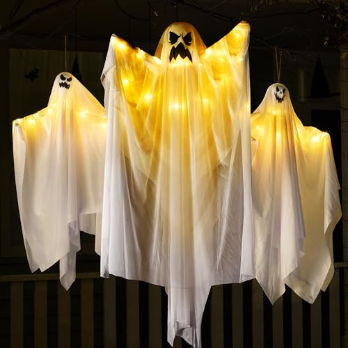 JOYIN 3 Pcs Halloween Light-up White Hanging Ghost, one 47