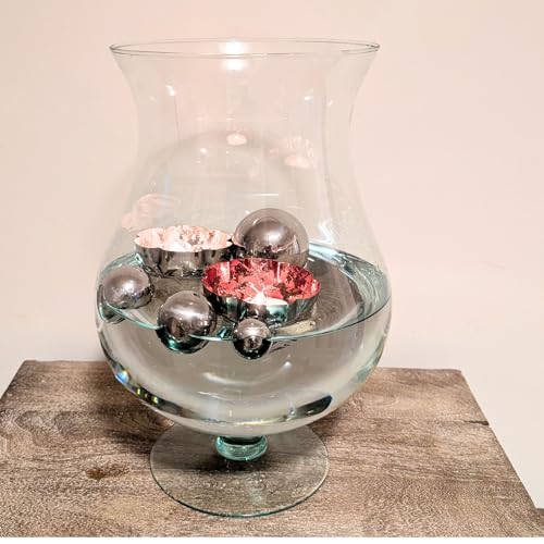 8tlg. Miniteich Set - 2 Schwimmschalen Rosa 8cm - 5cm und 6 Edelstahl Schwimmkugeln Silber - Teichdeko schwimmend für Balkonteich - Zinkwanne - Deko für Wasserspiele -Gartenteich