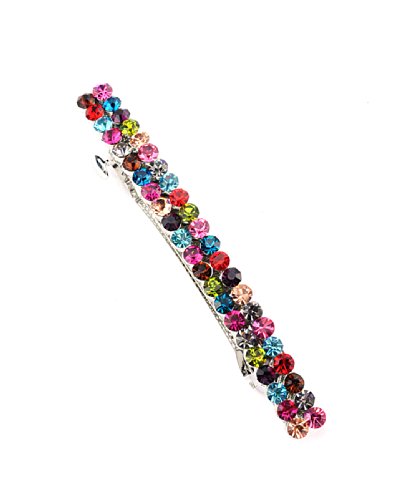 Women's Rhinestone Metal Hair Barrette Clip Hair Pin Antique Silver IMB2142, Multi