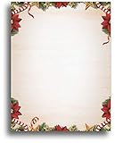 Candy Canes, Poinsettias, & Pine Christmas Stationery Paper - 80 Sheets of Holiday Letterhead - 8.5' x 11' - For Inkjet/Laser Printers