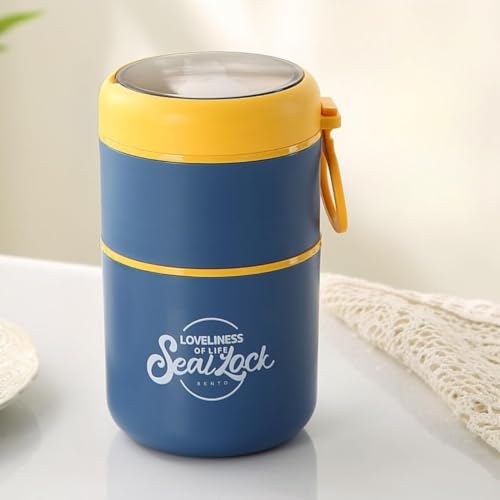 Image of Stainless Steel Insulated Lunch Pot 780ML - Blue | Double Layer Leak Proof Thermal Lunch Box with Cutlery Storage | BPA Free Food Container for Office, School & Travel