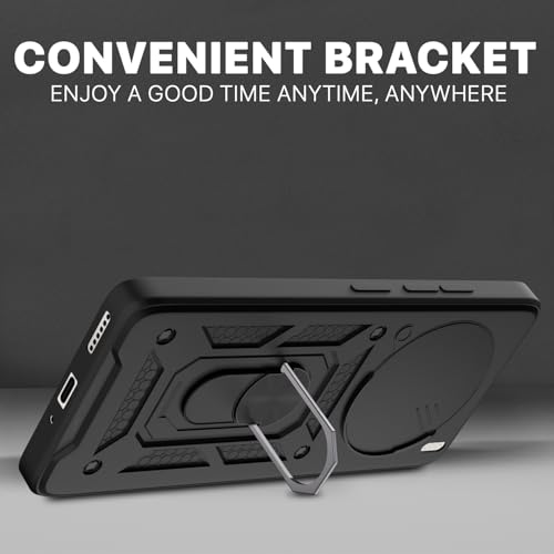 Image of Pikkme Back Cover for Vivo X200 Pro 5G | D10 Tough Armor | 360 Protection Case | Sliding Camera Shield Cover & Ring Holder Stand Bumper Case (Black)