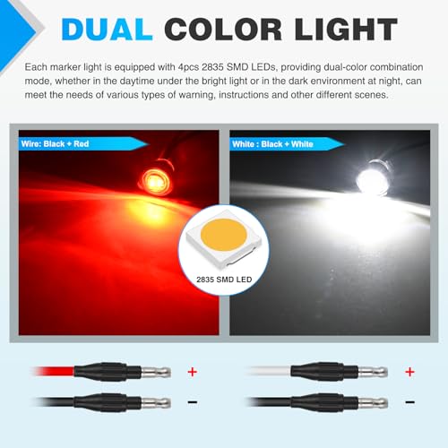 Image of Nilight 3 /4 Inch Dual Color Marker Light Red Brake White Clearance Lights