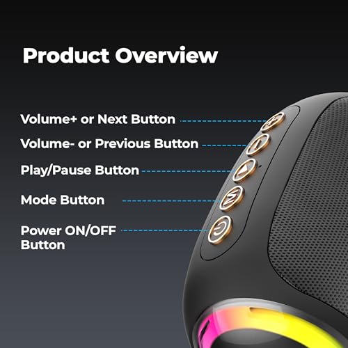 Image of Foxin Spark 10W Mini Bluetooth Speaker with RGB Light, 4Hrs Playtime, 360 Surround Sound, RGB Lights, Multi-Play Modes BT5.1 /TF Card, AUX, Type-C Charging Port, in-Built FM | 6cm Carry Loop