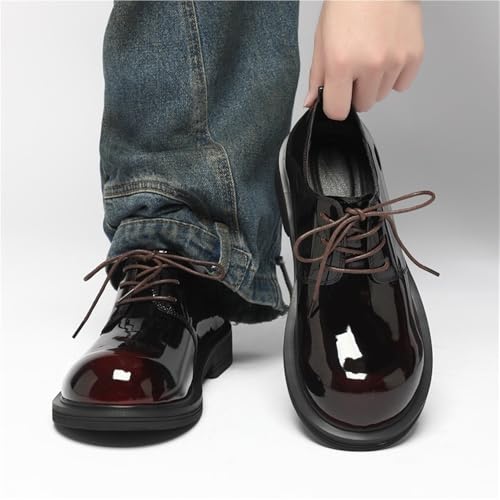 Men's Patent Leather Derby Shoes British Hong Kong Style Chunky Sole Business Formal Oxfords Fashionable Commuting Footwear2