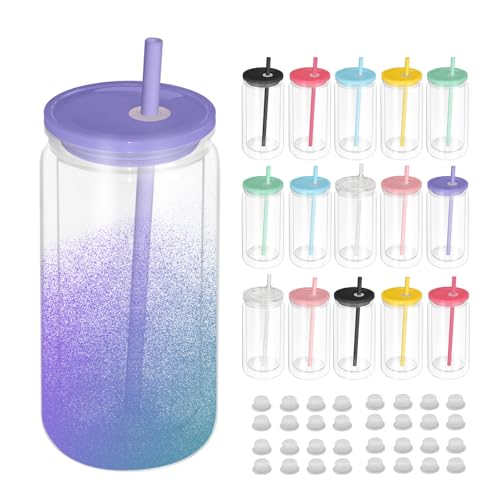 AZEAM 16 PCS Plastic Snow Globe Tumbler, 16 Oz Double Wall Snow Globe Cups