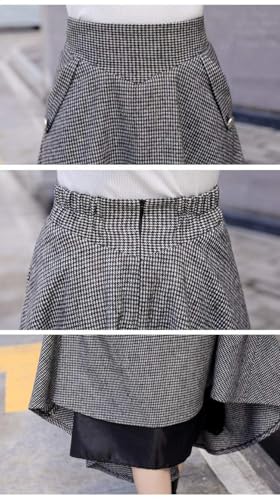 Image of IDEALSANXUN Women's Fall Winter High Waisted Wool Plaid A-line Long Skirt