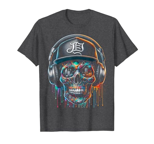 Dripping Paint Skull | Men Women XS - 6XL | Graphic T-Shirt, Men, Dark Heather Grey, 5X-Large