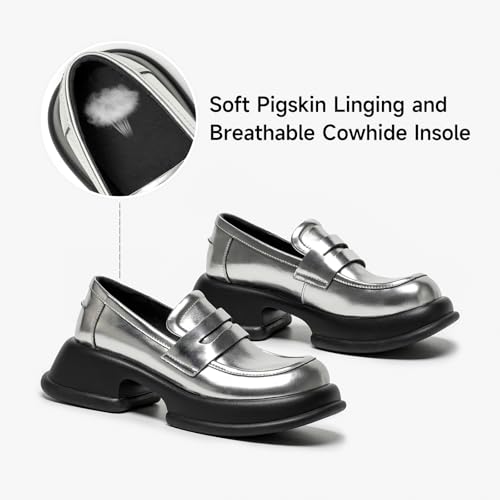 Image of BEAU TODAY Chunky Loafers Women,Patent Full Grain Leather Loafers for Women,Comfortable Slip-on Fashion Platform Shoes, Non Slip Business Casual Work Office Square Toe Dress Shoes