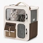 Cat Backpack Carrier, Breathable Cat Carrier Large Space Pet Backpack for Cats and Small Dogs up to 15lbs, Transparent & Foldable Pet Carrier for Travel Hiking Vet Visit