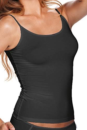 e.FEMME® Lenzing® Julia 264 Lot de 3 tops spaghetti en micro-modal pour femme, Blanc, gris argenté, noir., 44