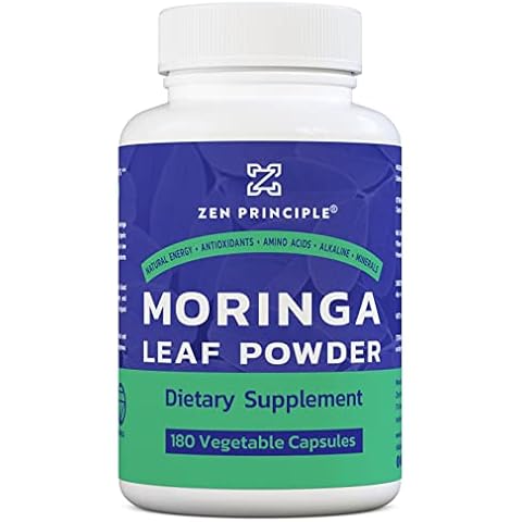 Zen Principle Organic Moringa Oleifera. Ultra-Premium. Provides an All Natural Energy Boost and Multi-Vitamin. A Raw Superfood, Vegan, No GMO and Gluten Free. 180 Capsules. Cover