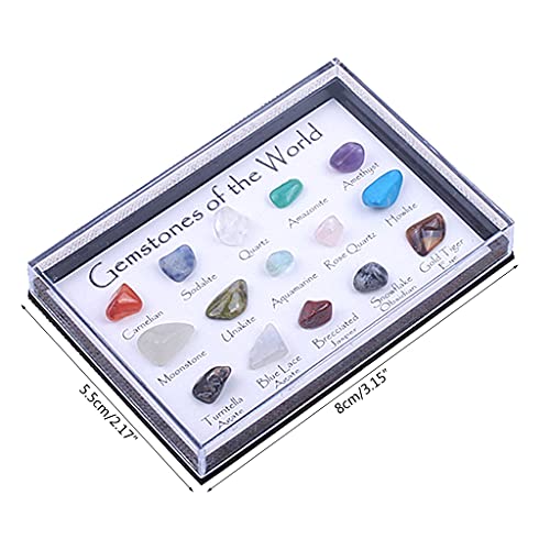 Kamonda Pedra de cristal natural 15 em 1 espécimes de pedra mineral, amostras de ensino presentes, a