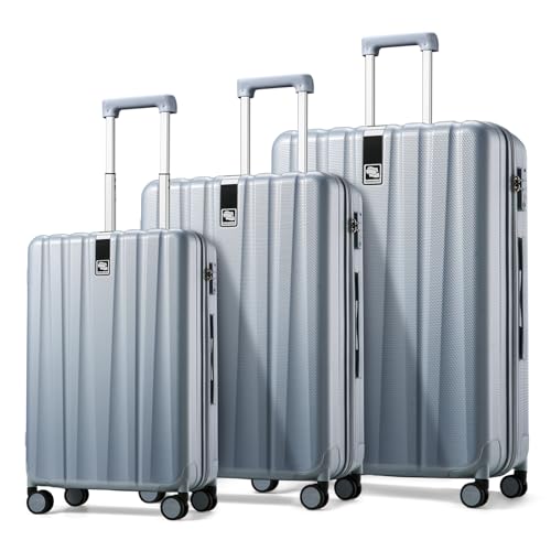 Image of Hanke Luggage Sets 3 piece Carry On Luggage with Wheels PC Hard Shell Suitcases Lightweight Checked Travel Luggage Large Travel Suitcase Woman Men 20 /24 /29 Inch(Grey)