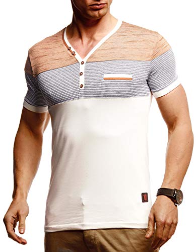 Leif Nelson Sommer T-Shirt Herren V-Ausschnitt (Beige, Größe L) - Coole Tshirts V-Neck Baumwolle - Casual Basic Shirts Männer Kurzarm - Mens t Shirt