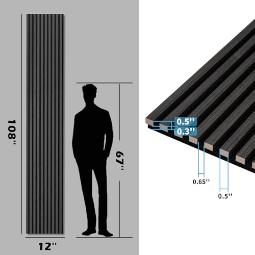 Image of Art3d 108 x 12 Inch 3D Fluted Soundproof Wood Slat Wall Panel, 2-Pack, Blackwood