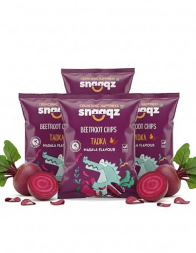 Image of Snaaqz Beetroot Chips Tadka Masala Flavour | Crunchy Vegetable Chips | Palm Oil Free Snack | Ready-to-Eat Healthy Snack for Kids & Adults (Pack of 4 x 70g)