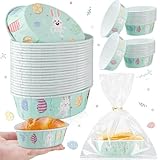 FillTouch 25 Pcs Easter Bunny Paper Loaf Pans 3 x 2 x 1.1'' Mini Loaf Pan Liners with Clear Plastic Bags and Ties Easter Baking Cake Pans Disposable Oval Cake Cups Baking Mold for Baking Cupcake Bread