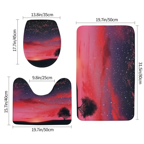 Tapis de bain ciel étoilé rouge lot de 3 pour une décoration de salle de bain moderne et sûre - 3