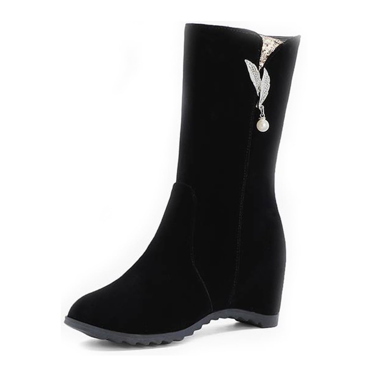 Womens Fashion Rhinestone Mid Wedges Ankle Boots Round Toe Zipper Hidden Heels Dressy Short Booties