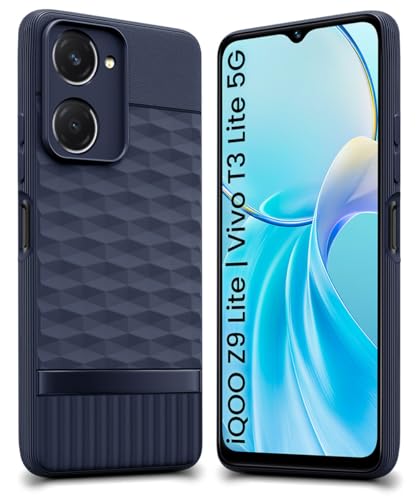 Image of WOW IMAGINE Back Cover for iQOO Z9 Lite | Vivo T3 Lite 5G | Y18t | Y18 | Y18e | Y03 | Y28s | Y37 with Hexa Cube Design | Inner Velvet Fabric | Matte Silicone Flexible Case | Camera Protection - Blue