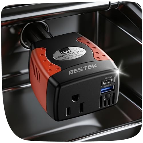 Image of BESTEK 150W Power Inverter 12V to 110V Voltage Converter Car Charger Power Adapter with PD30W QC18W Dual USB Charging Ports