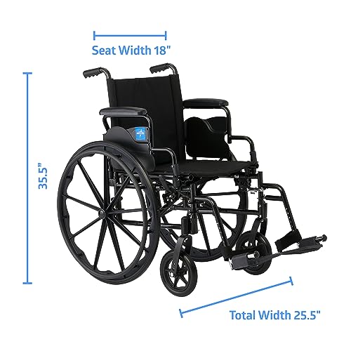 Image of Medline 18 inch Foldable K4 Wheelchair with Swing-Back Desk-Length Arms & Swing-Away Footrests, 300 lbs. Capacity, Transport Chair for Adults & Seniors
