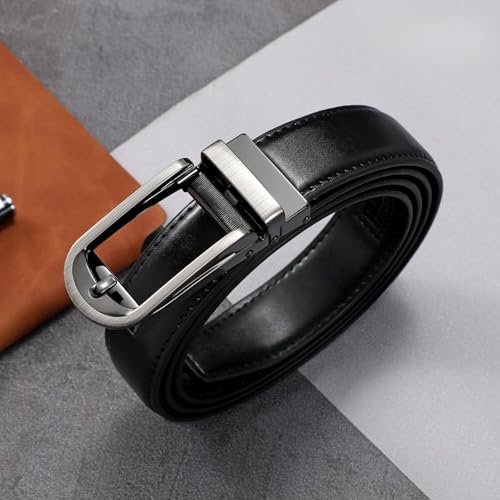 Mens Ratchet Genuine Leather Belt, Casual Dress Belt, Automatic Adjustable Click Belts, Slide Buckle4