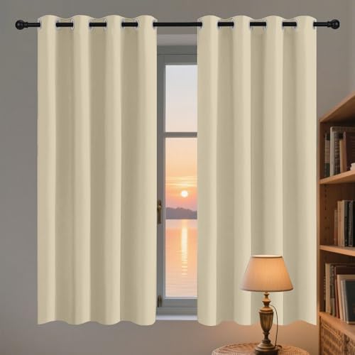 LIWEIREN Cortinas Dormitorio 164 x 186 cm con Ojales Modernas Decorativas Paneles para Ventanas Sala para Ventanas Sala para Niños Cuarto Baño, Color Crema