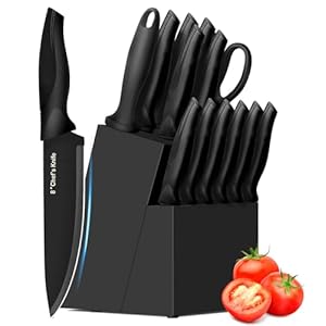 XANAPON Knife Set, 14 Pieces Kitchen Knife Set, High Carbon German Stainless Steel, Dishwasher Safe Cutlery with Sharpener, Black