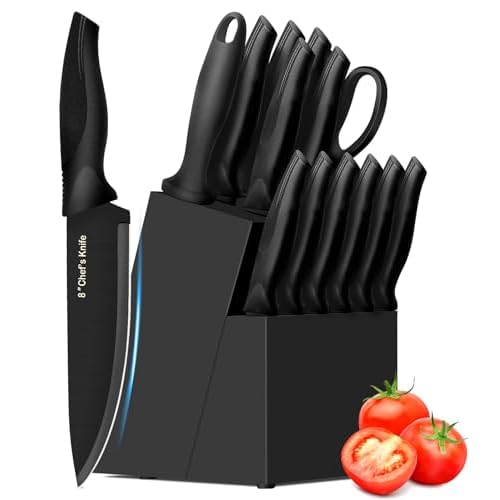 XANAPON Knife Set, 14 Pieces Kitchen Knife Set, High Carbon German Stainless Steel, Dishwasher Safe Cutlery with Sharpener, Black