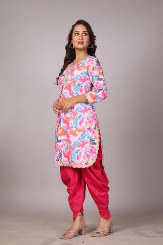 Image of Floral Print Cotton Kurta and Dhoti Set for Women Designer