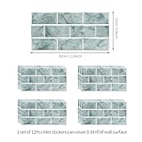 Green Brick Tile Stickers for Bathroom Kitchen Waterproof Vinyl Stick on Tiles Backsplash Self Adhesives Wall Tile Transfers Peel and Stick Tile Decals for Living Room - 30x15cm (12 Sheets) - Image 6