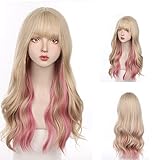 XiongXiongLe Daily Wig Long Wave Curly Fluffy Hair Wigs Women Costume Harajuku Style Platinum Ear Pink Nature Full Headgear + Wig Cap for Girl Daily Wear Festival Party Halloween Wedding(Platinum)