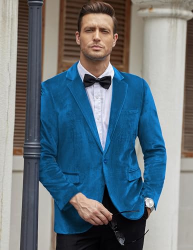 Image of COOFANDY Men's Velvet Blazer Notched Lapel Velour Suit Jacket One Button Tuxedo Jackets for Wedding Prom Party Dinner