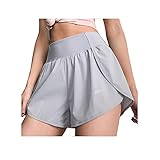 RAKUKOU レディース ショートパンツ 内蔵ポケット スポーツ 短パン ランニング 夏 柔らかい 通気性 伸縮性 吸汗 速乾 ヨガ (グレー, S)