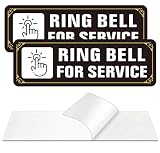 (2 Pack) Ring Bell for Service Sign, Self Adhesive Please Ring Bell for Assistance Sign, Rust Free Aluminum Metal Sticker Signs for Wall and Door (9 x 3 inches, Black/White)
