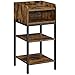 VASAGLE Comodino, Tavolino Alto, Mobiletto per Camera da Letto, Scaffale con 1 Scomparto e 2 Ripiani, Salvaspazio, Stile Industriale, 35 x 35 x 70 cm, Marrone Vintage e Nero LET601B01