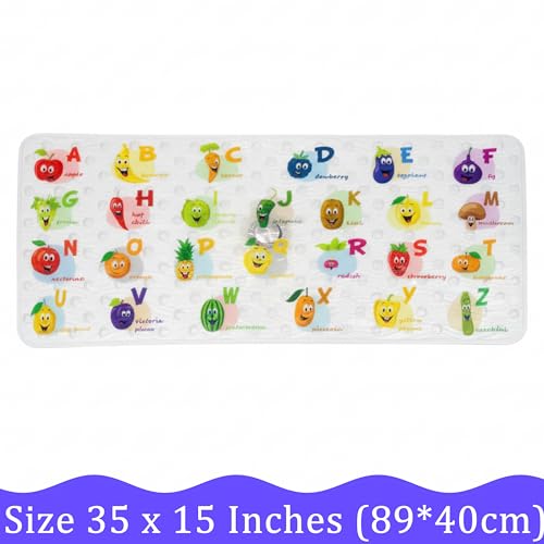 BEEHOMEE Polyvinyl Chloride (PVC) Bath Mat, Alphabet, Square, XL Size, 35x16 inch, Textured Pattern, Suction Cups - Bath Mats for Tub Kids