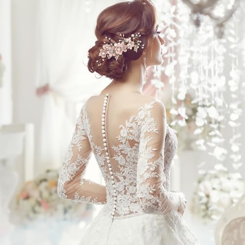 Haarschmuck für Brautjungfern, seitliche Haarkämme für Hochzeiten, Haarteile für die Braut, Blumenhaarnadeln für Frauen, Haarschmuck für Hochzeiten für Frauen und Mädchen (Rosa)