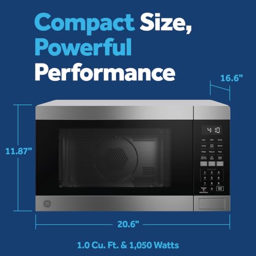 Image of GE 4-in-1 Air Fry Countertop Microwave Oven, 1050 Watt, 1.0 Cu. Ft. | Stainless Steel, Combines Microwave, Air Fry, Convection, and Broil, Child Lock Technology, 4 Convenience Cook Settings